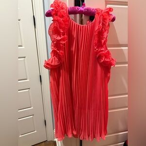 Women’s Ruffled Sleeveless Pleated Dress - Coral Pink